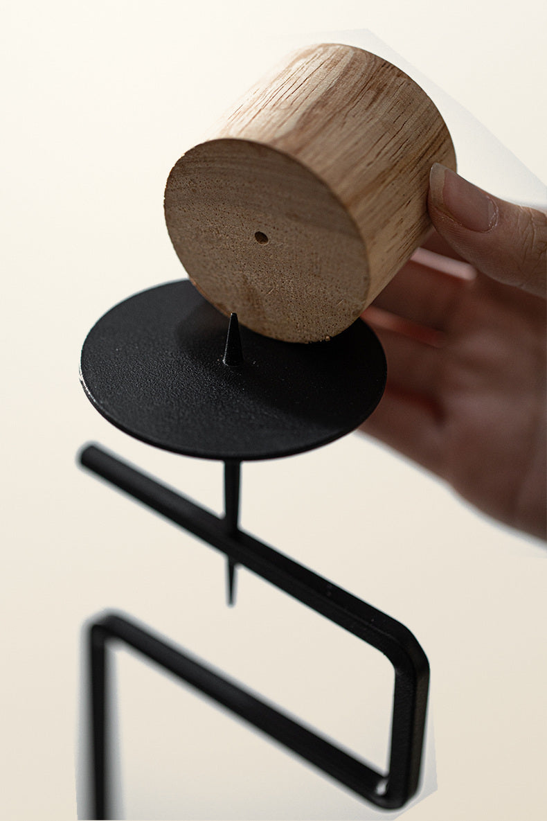 Black Wrought Iron Candle Stand with Wooden Cup – 45 cm