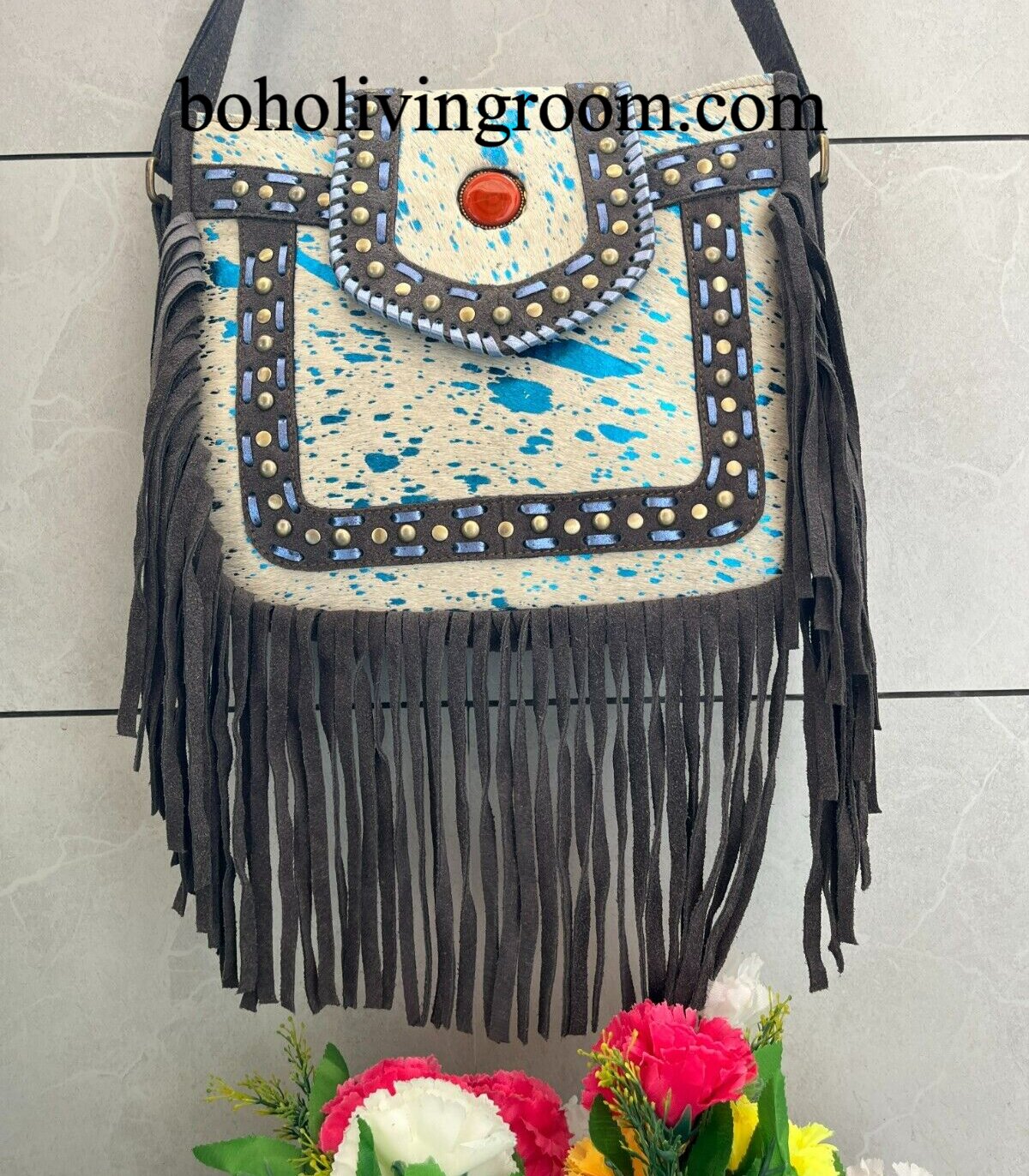 Metallic Cowhide Crossbody Purse