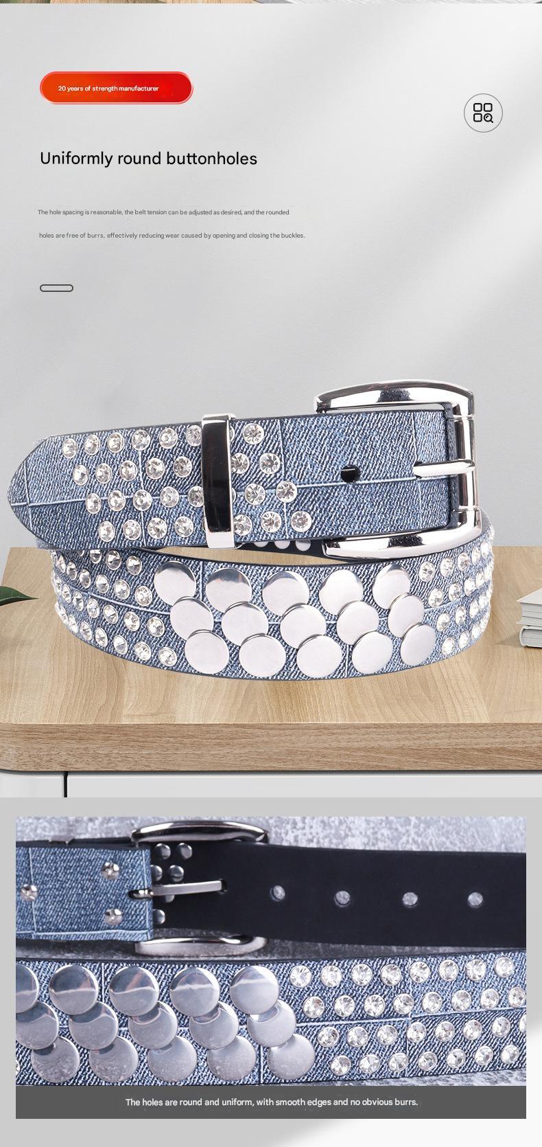 Women punk rhinestone stud faux leather belt