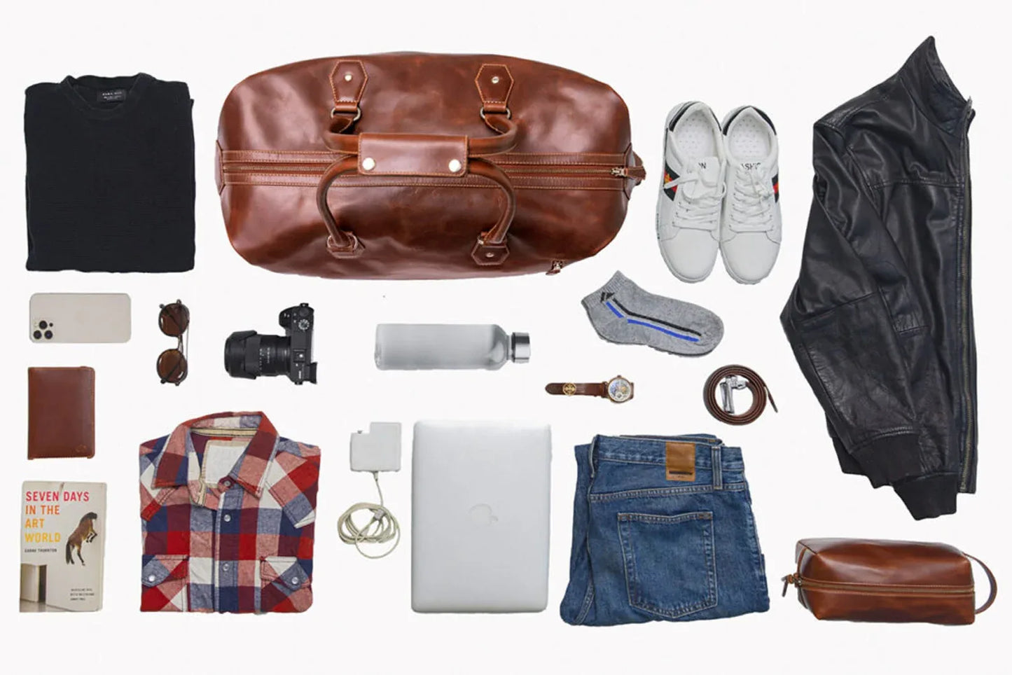 Handcrafted Leather Travel Duffel Bag with Shoe Compartment