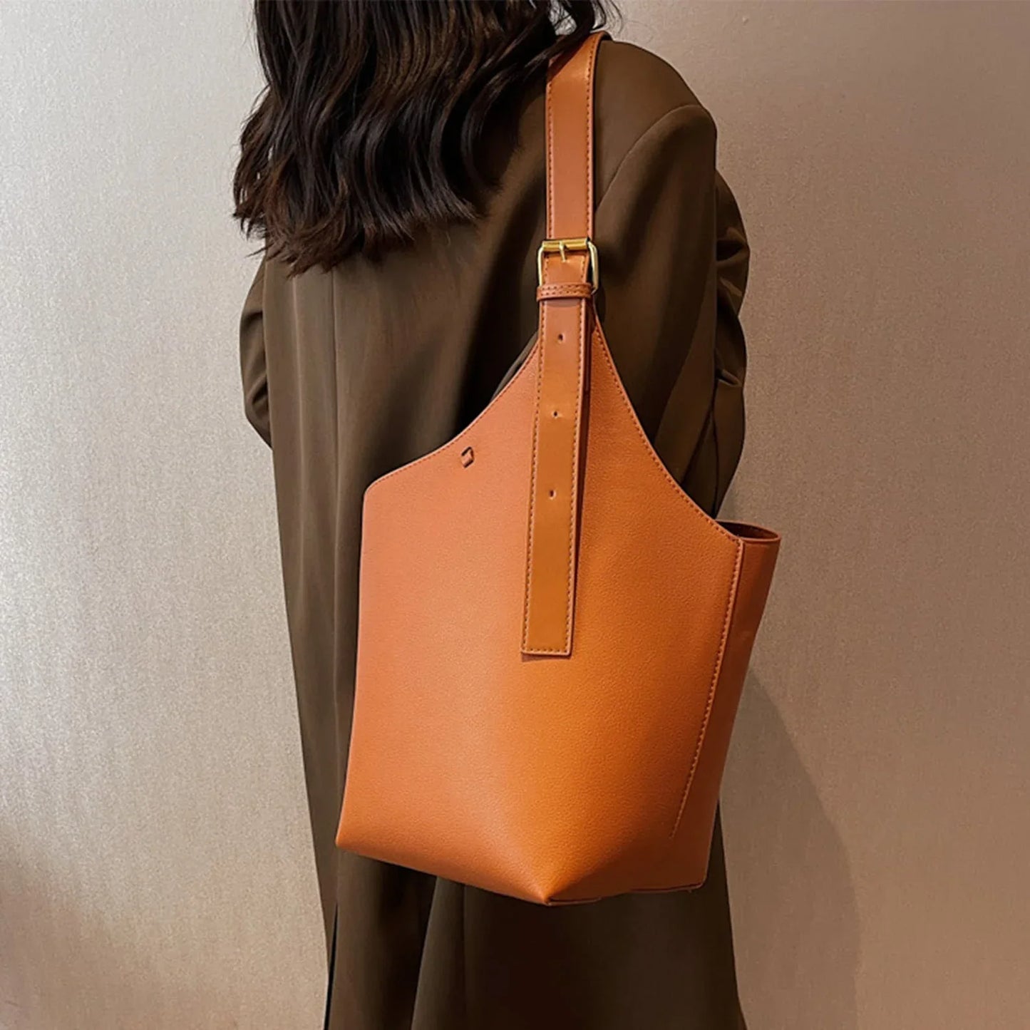 Genuine Leather Bucket Bag