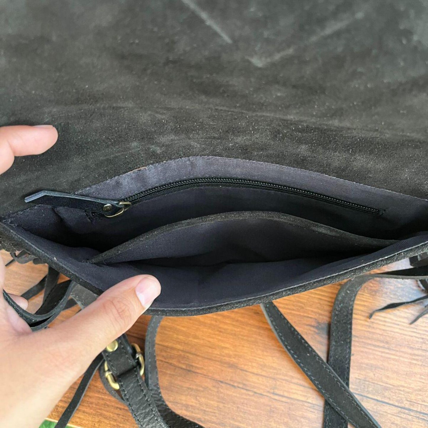 Suede Tooled Leather Crossbody Sling Purse