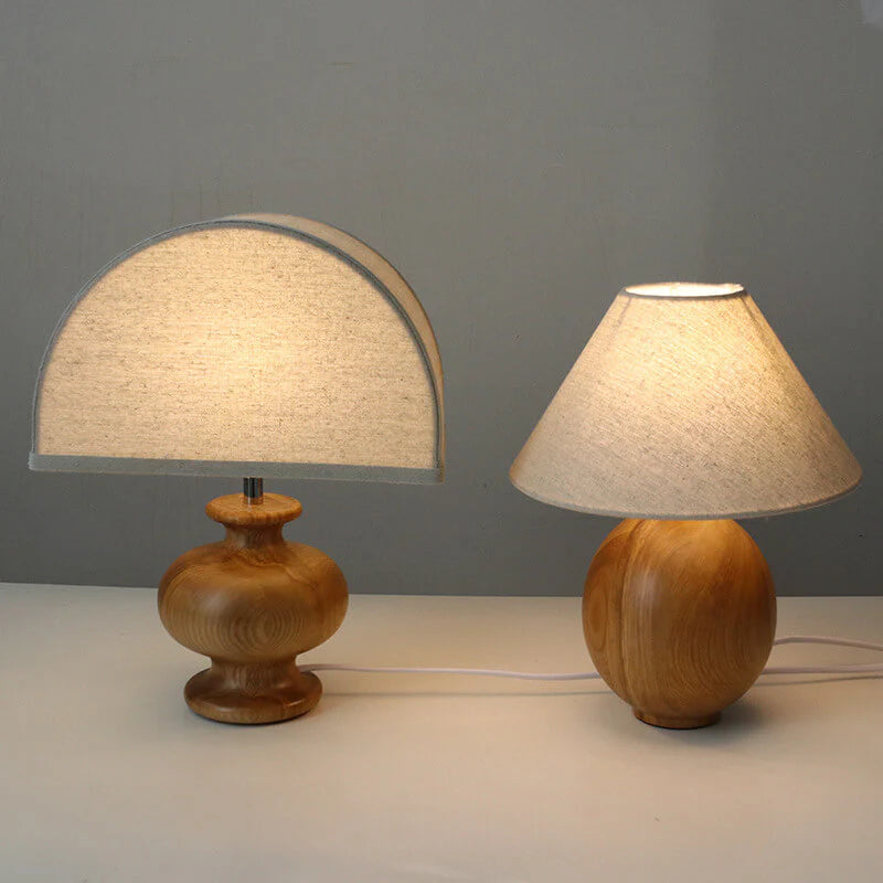 Modern ash wood fabric table lamp set