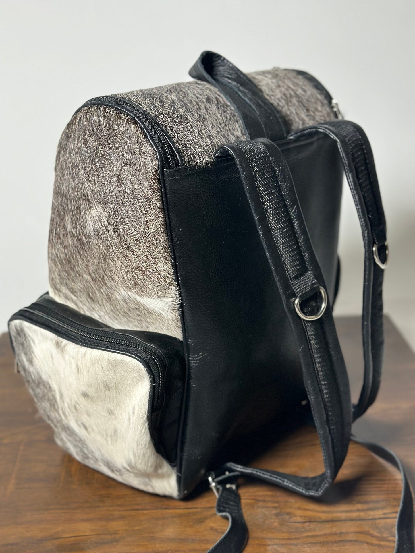 Exotic Grey Black Cowhide Backpack