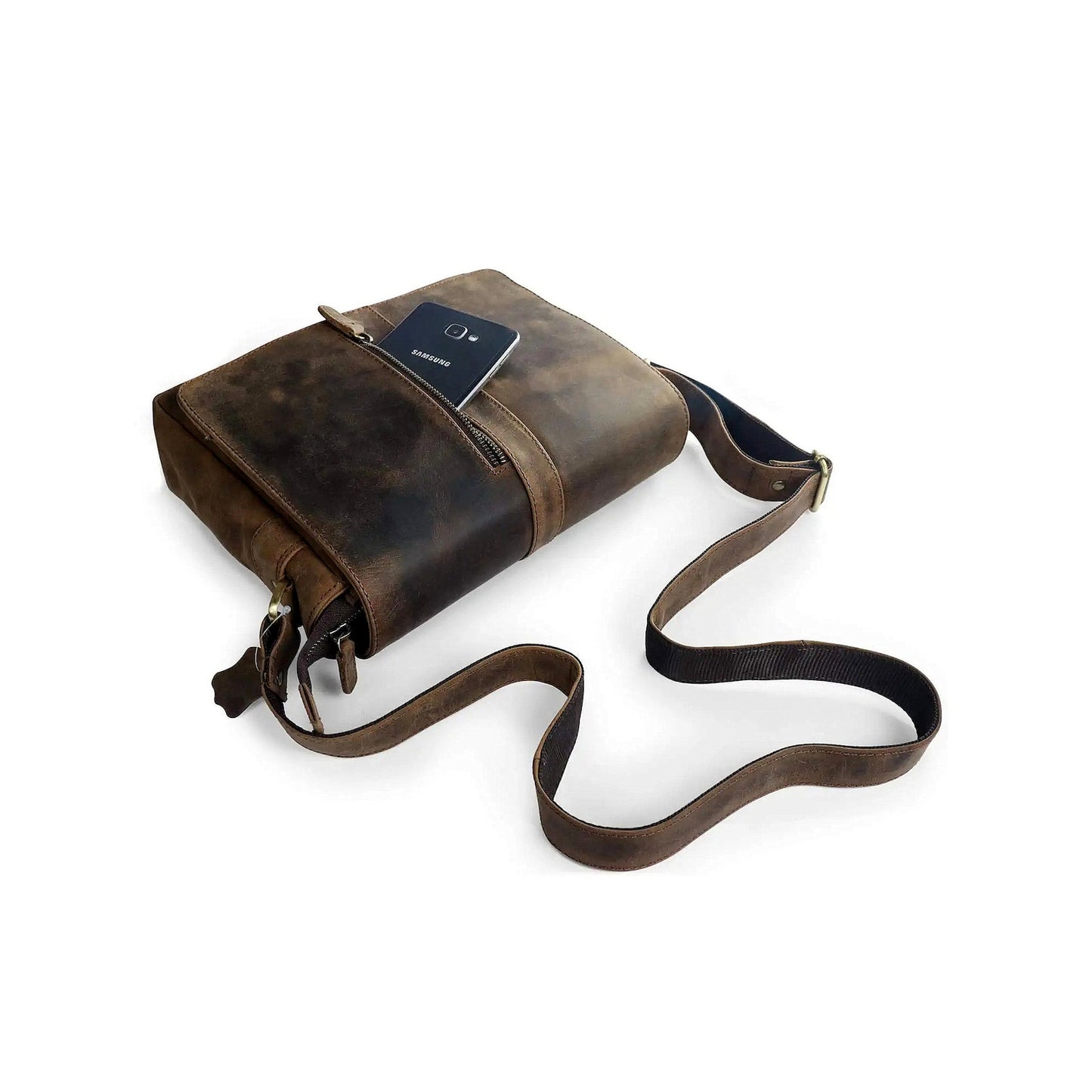 Genuine leather messenger college bag