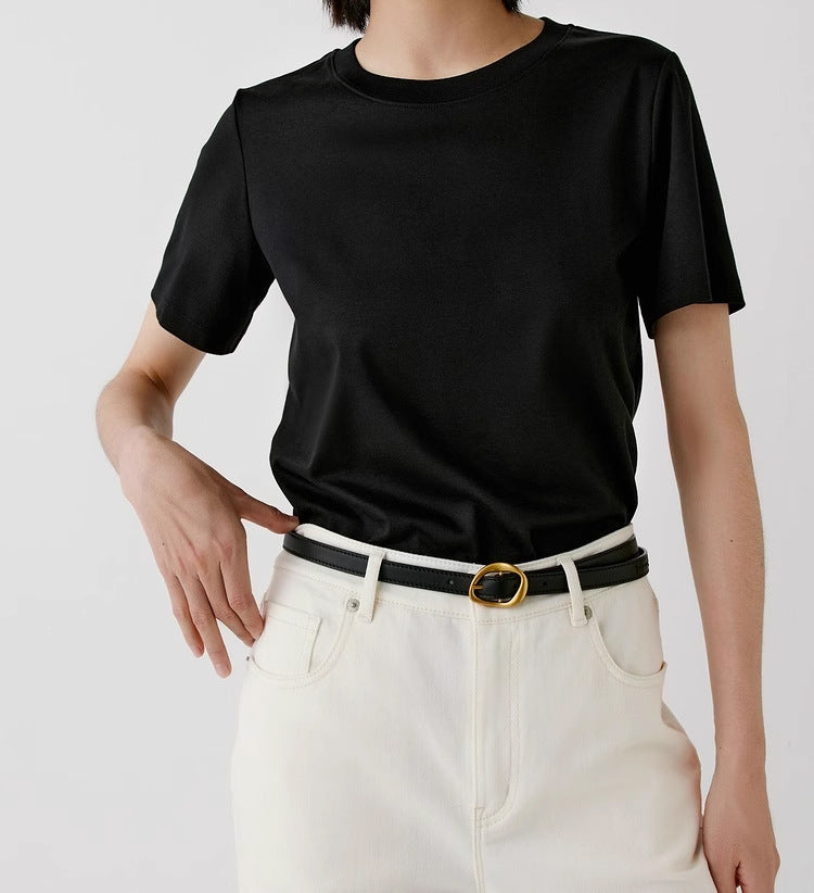 thin leather women's belts with gold buckle