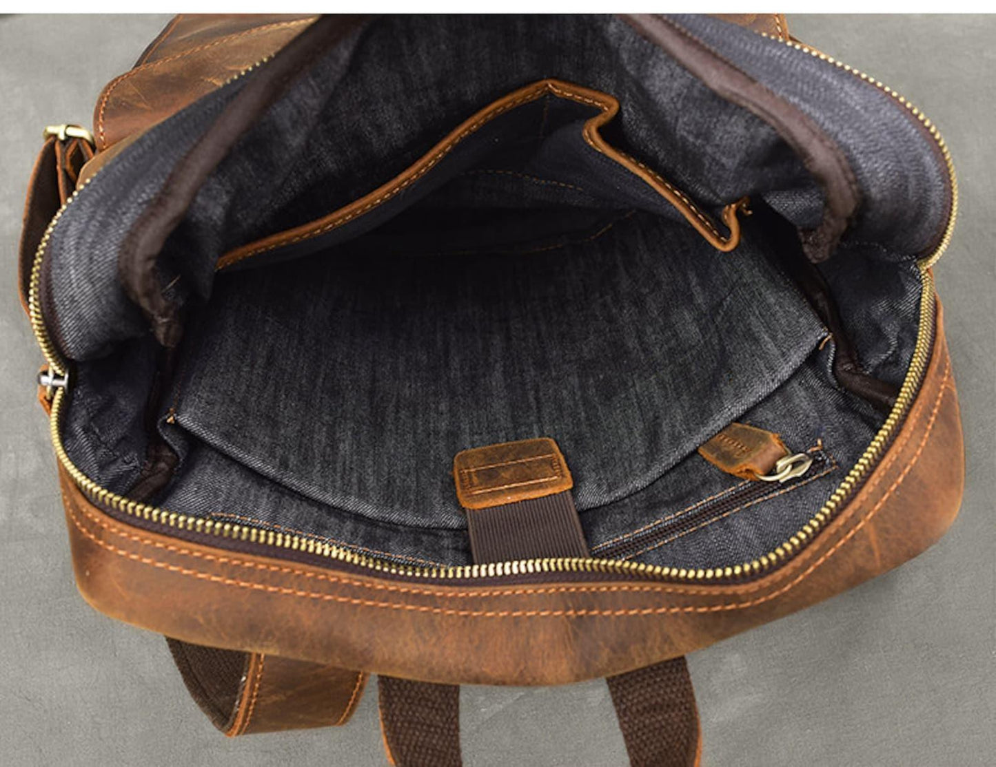 dark brown leather backpack
