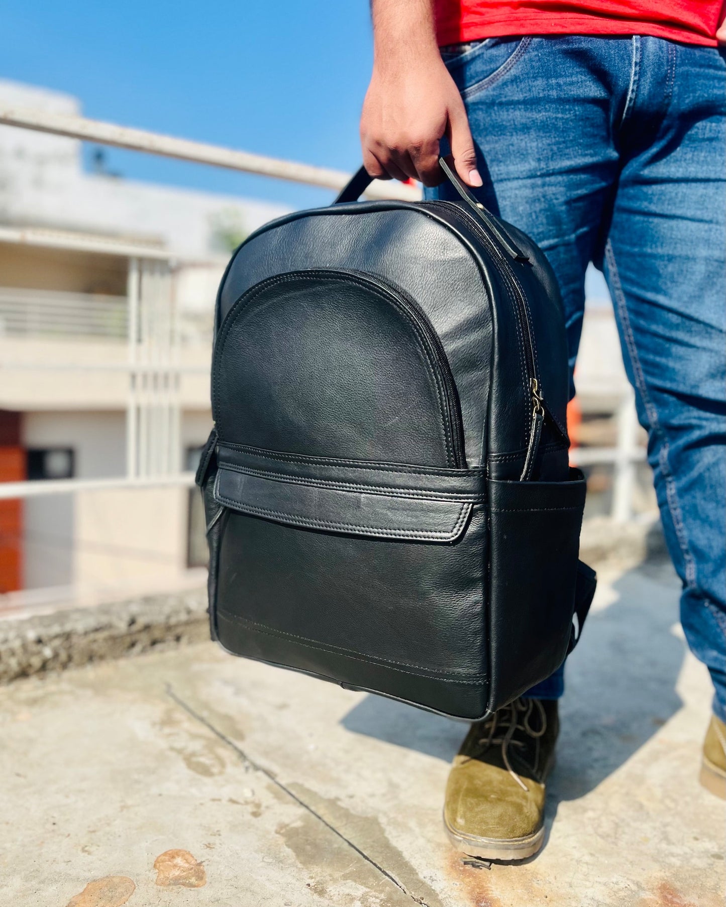 Men Leather Backpack Laptop Office Bag