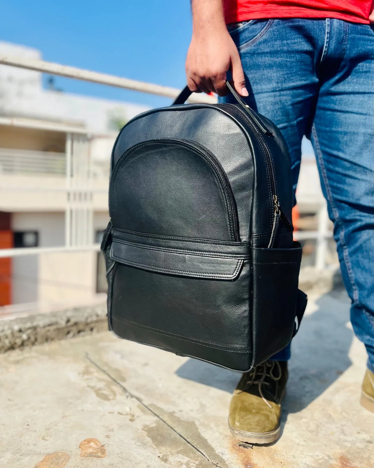 Men Leather Backpack Laptop Office Bag