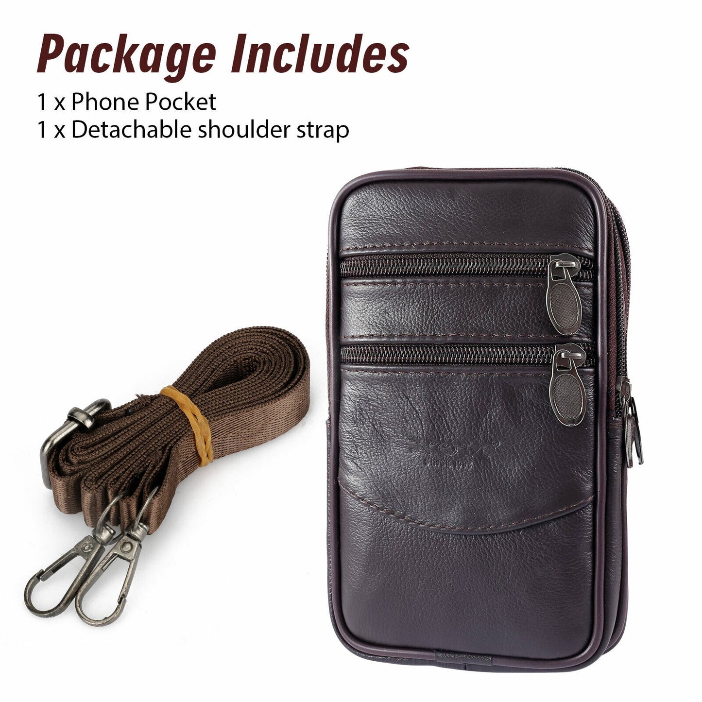 Men's Leather Phone Pouch with Belt Loop and Shoulder Strap