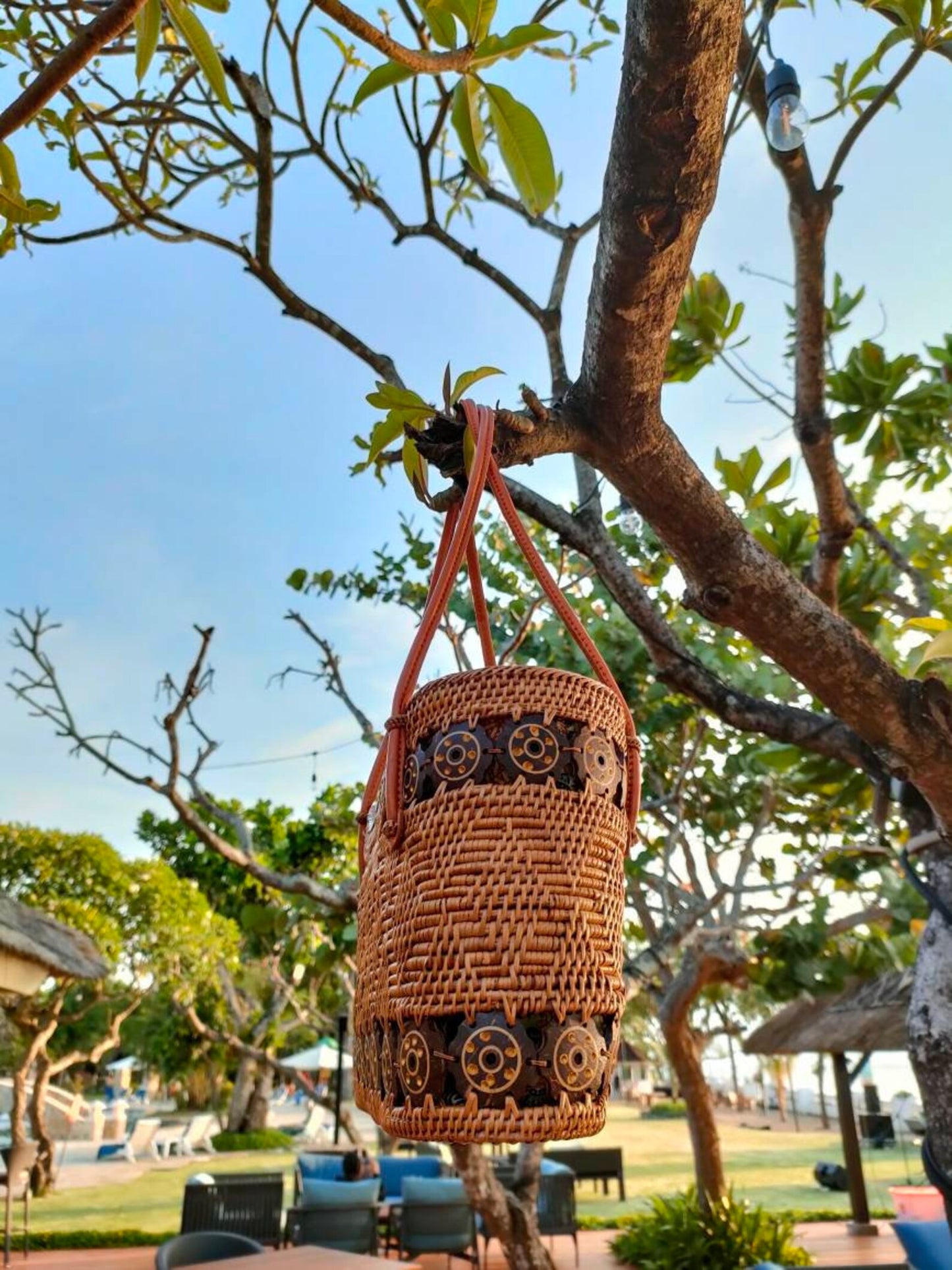 Handmade Rattan handbag With Coconut Button