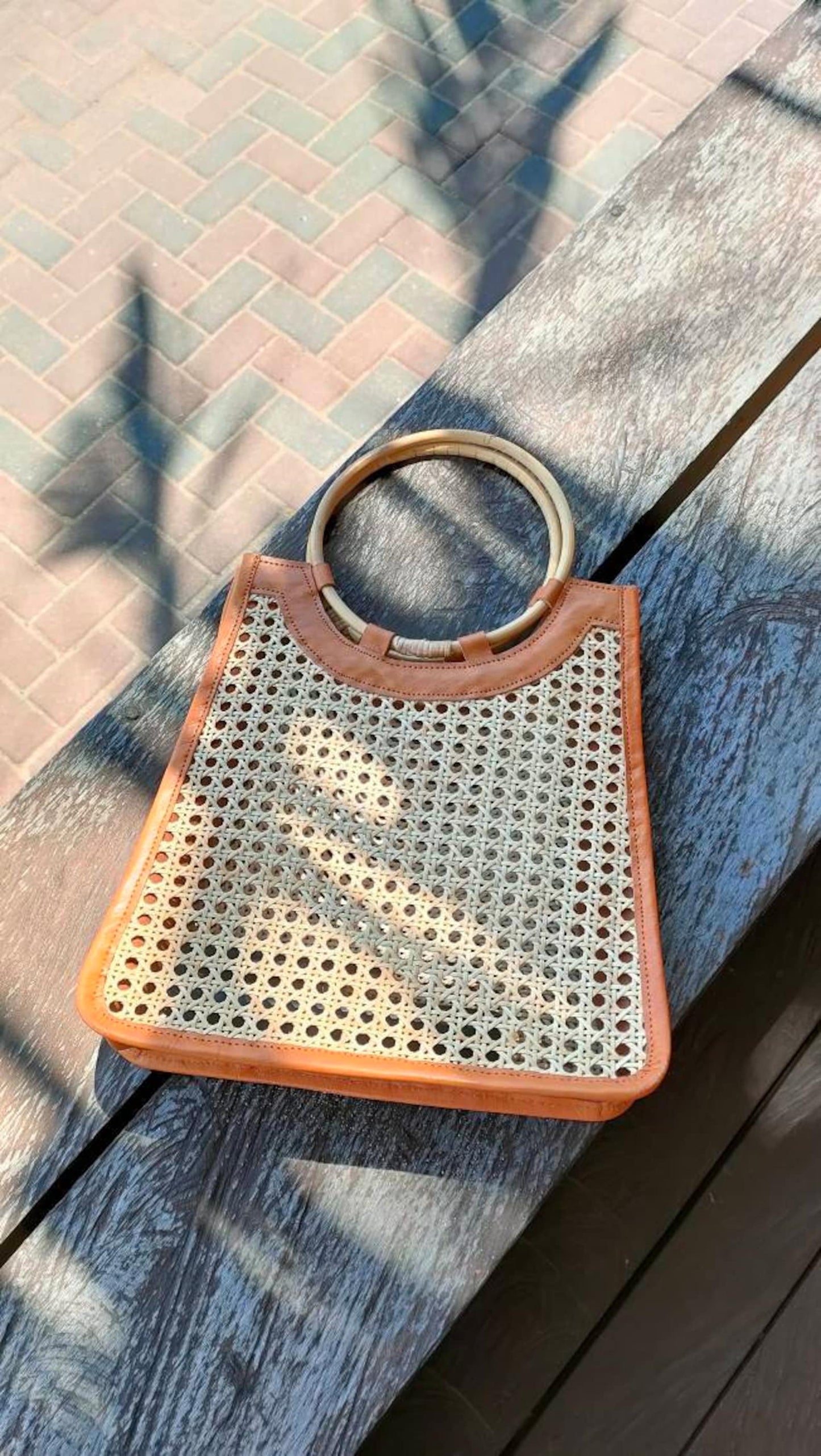 Rattan Webbing Handbag with bamboo handle