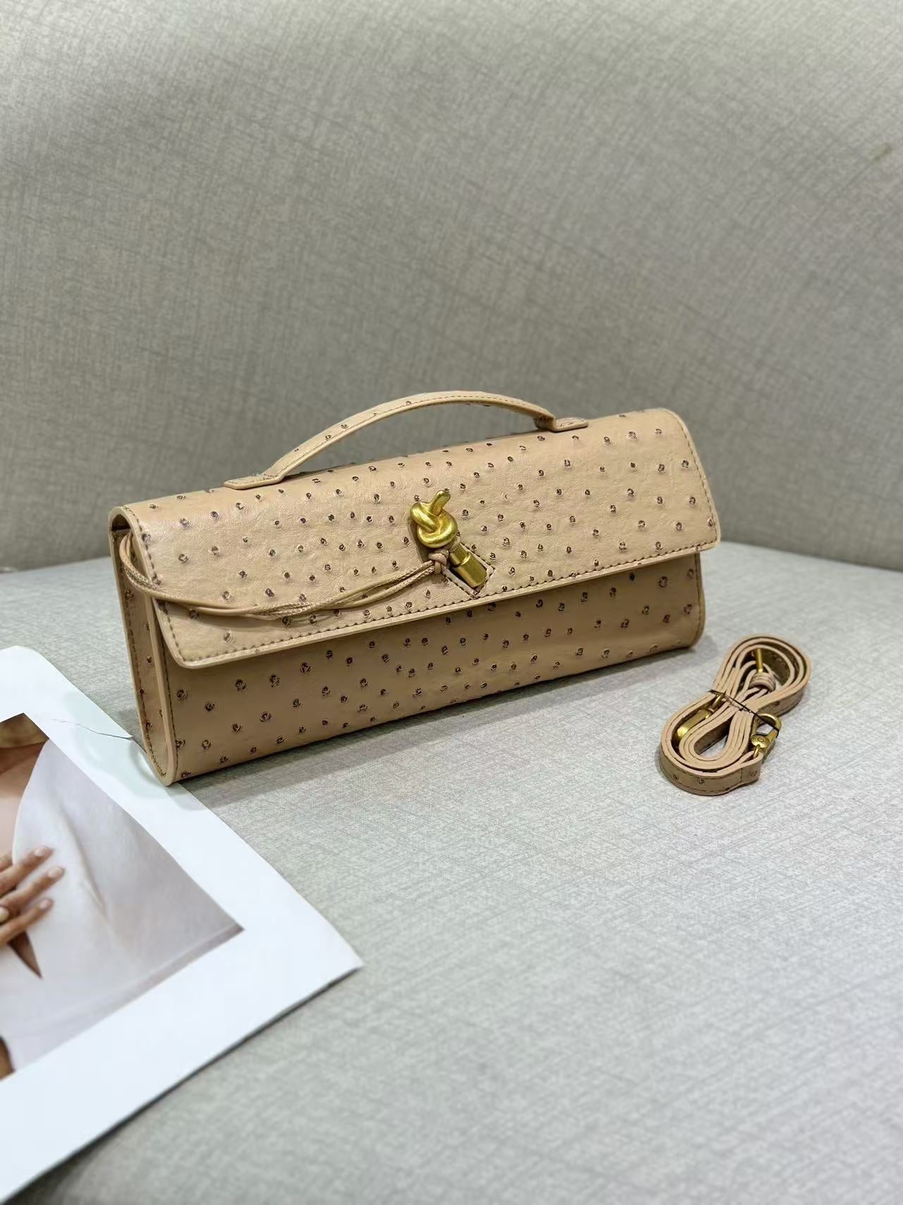 Women’s Genuine Leather Ostrich Pattern Clutch Crossbody