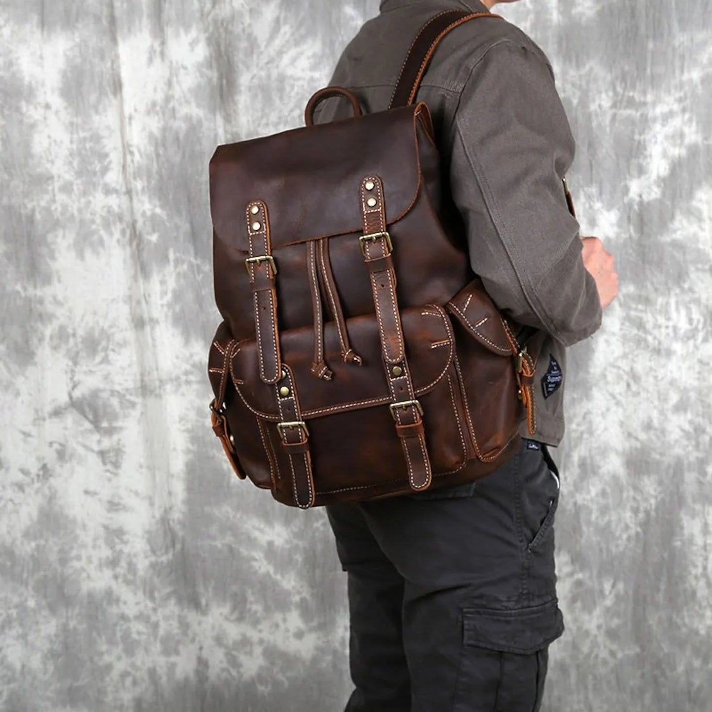 Genuine Cowhide Leather Travel Backpack