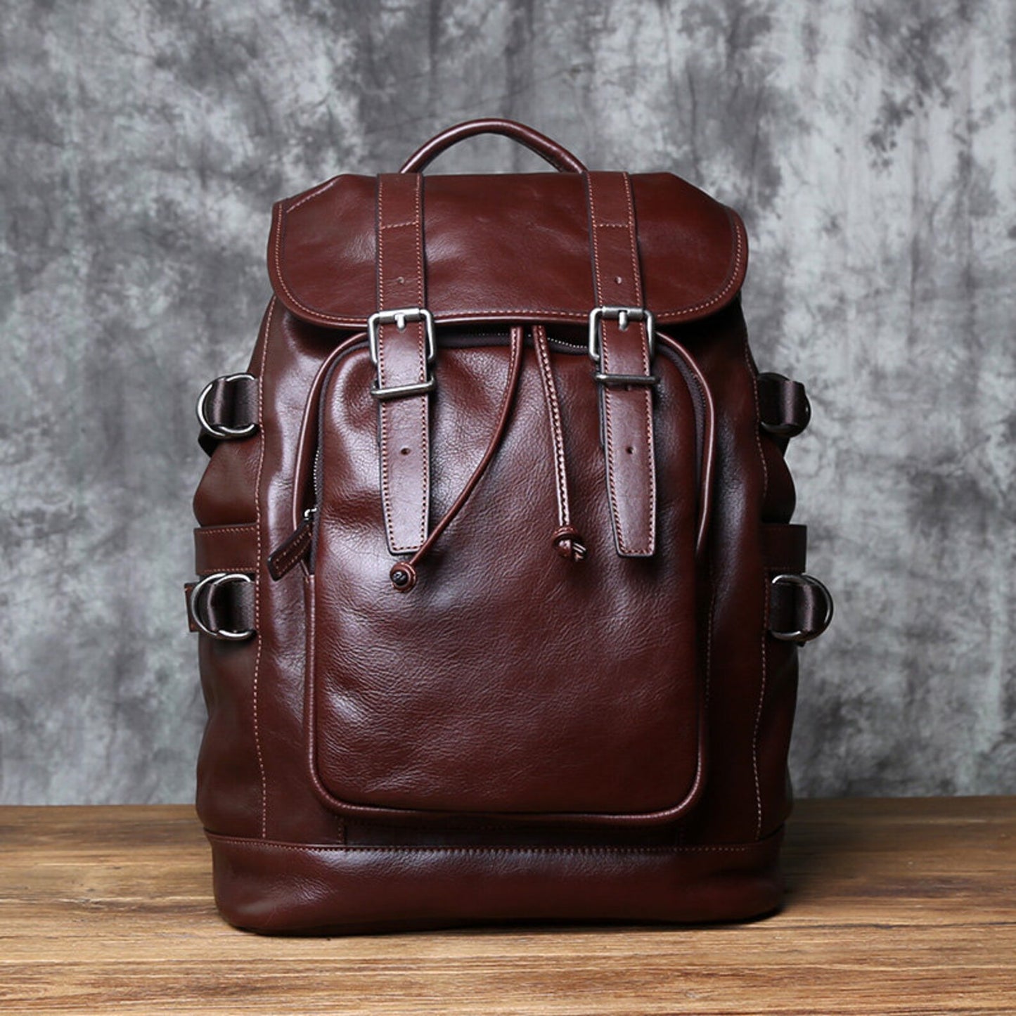Real Cowhide Leather Men Backpack Rucksack Bag