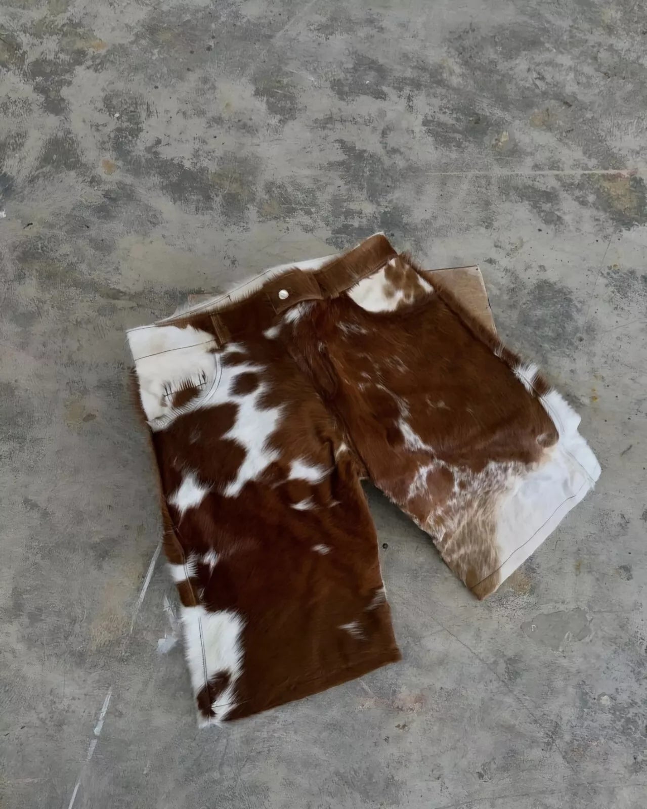 Men Cowhide Shorts Real Cow Fur