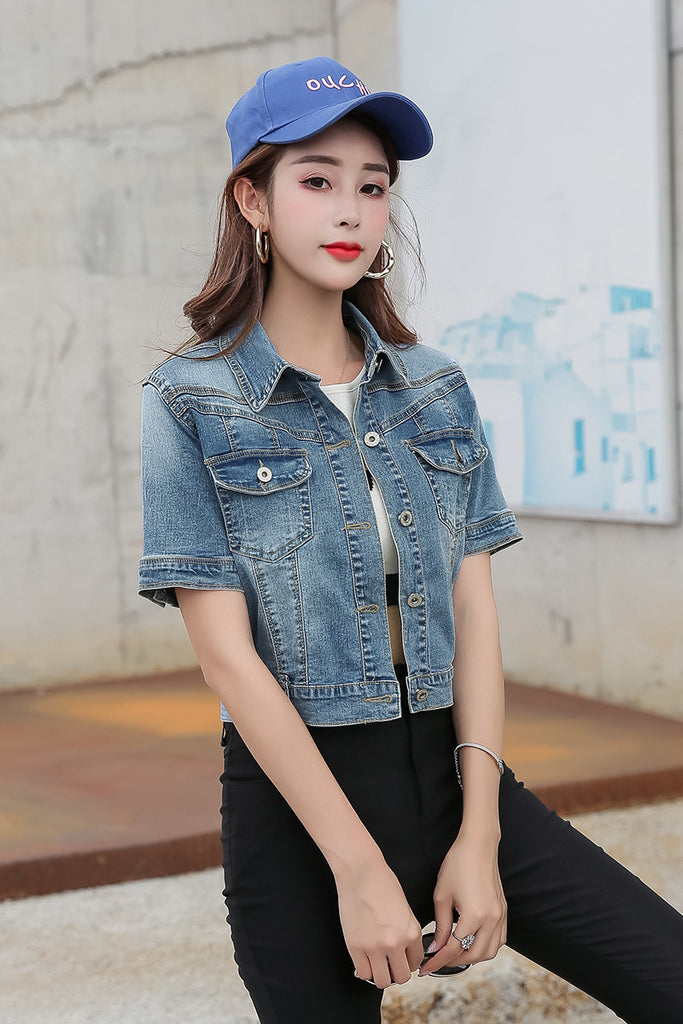 Women’s Short Sleeve Cropped Denim Summer Jacket