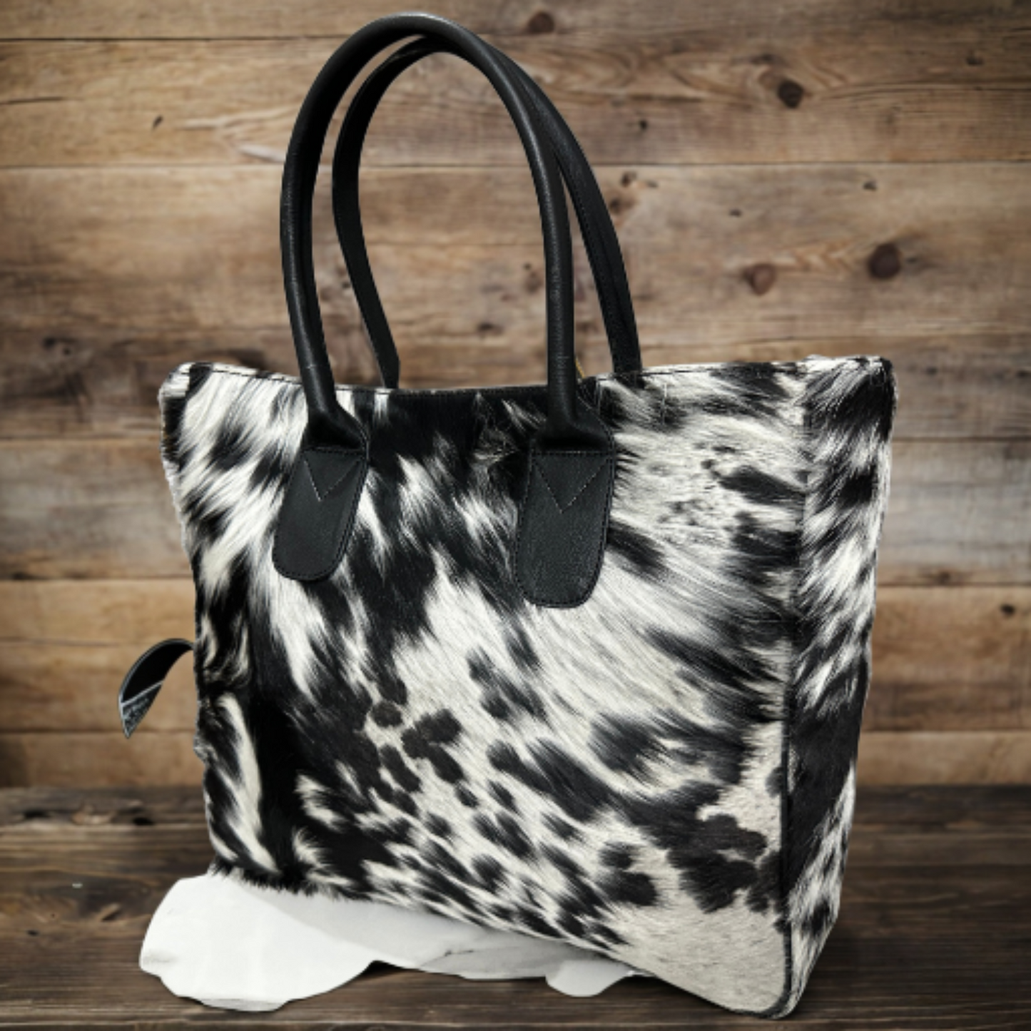 Classic Cowhide Tote Bag Black White