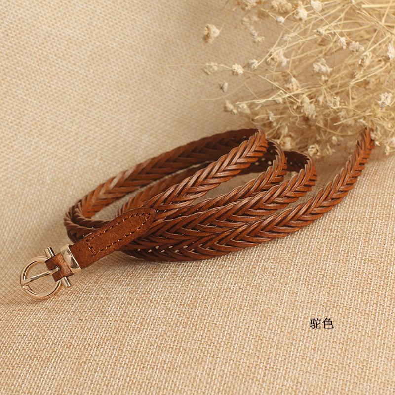 Women Skinny Braided Leather Belt