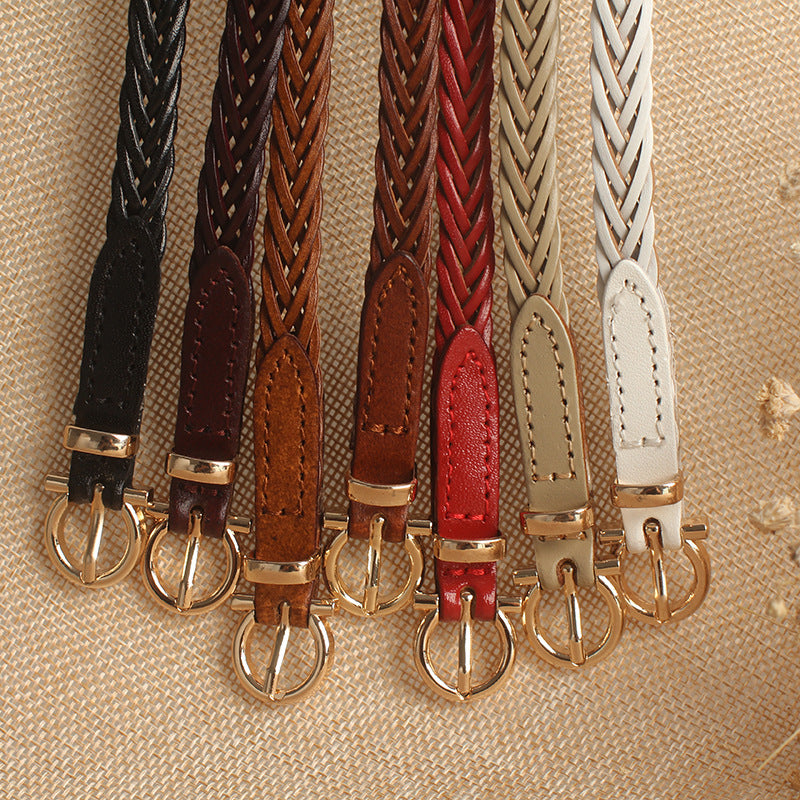 Women Skinny Braided Leather Belt