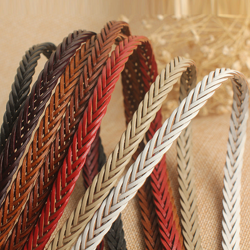Women Skinny Braided Leather Belt