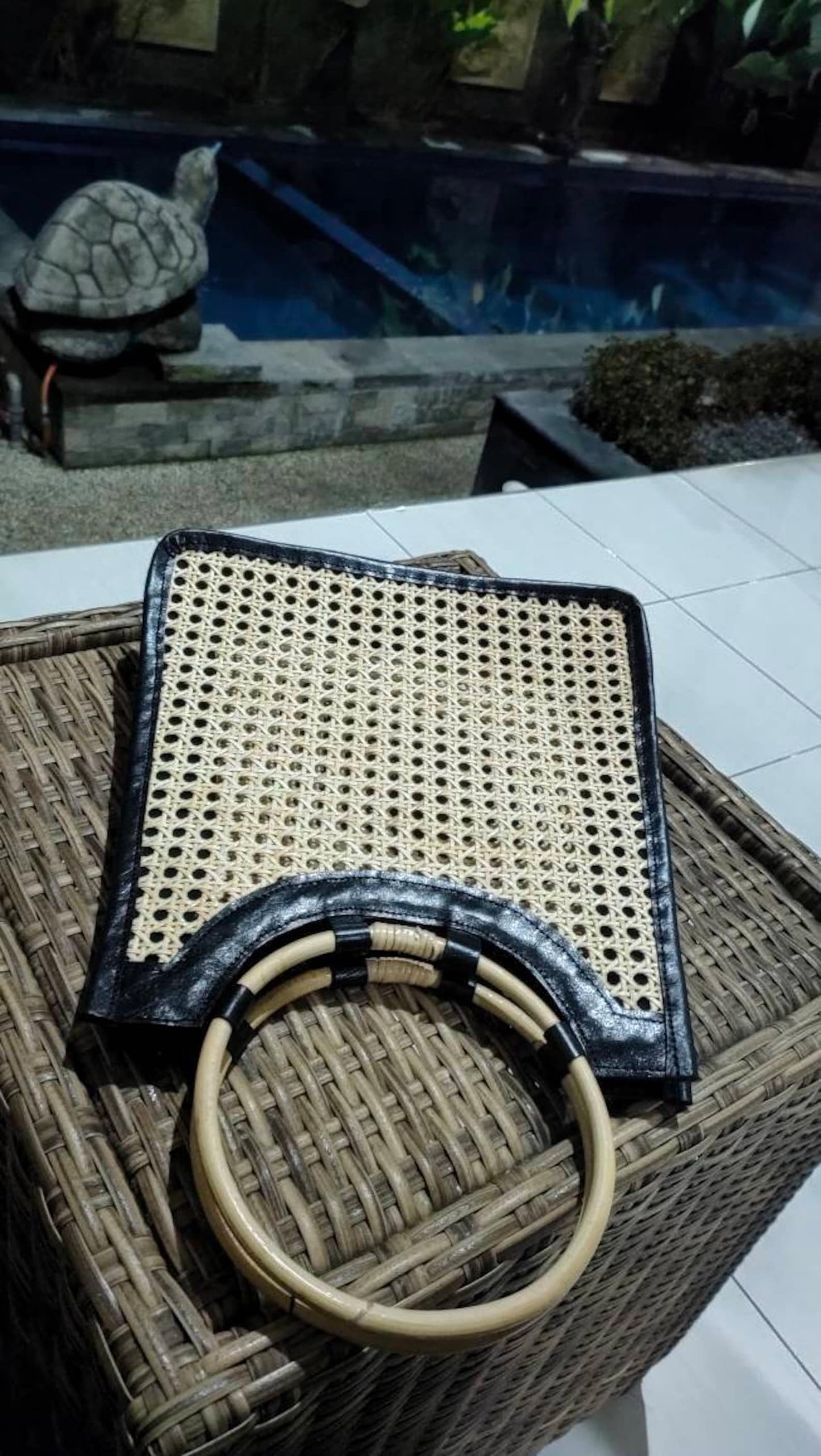 Rattan Webbing Handbag with bamboo handle