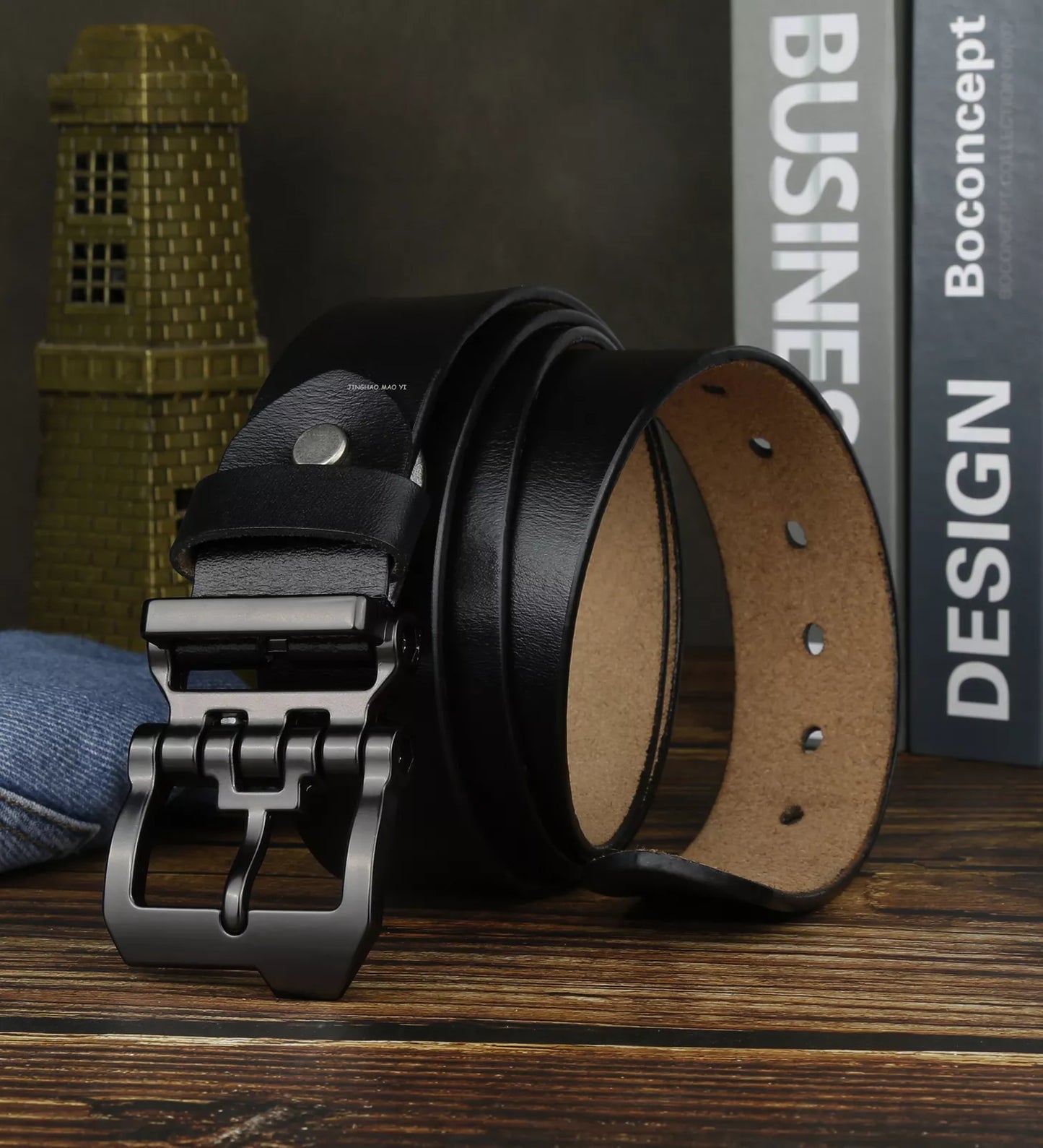 100% Real Leather Waist Belt for Jeans for Men