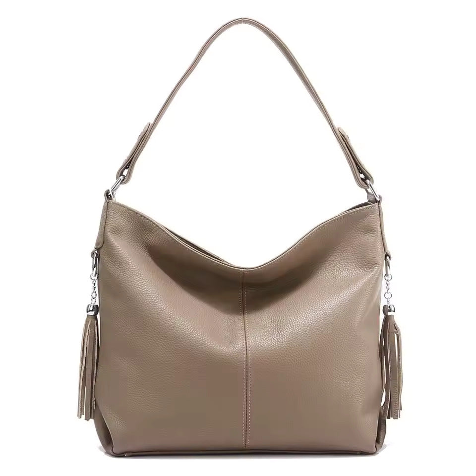 leather shoulder bag women with tassel