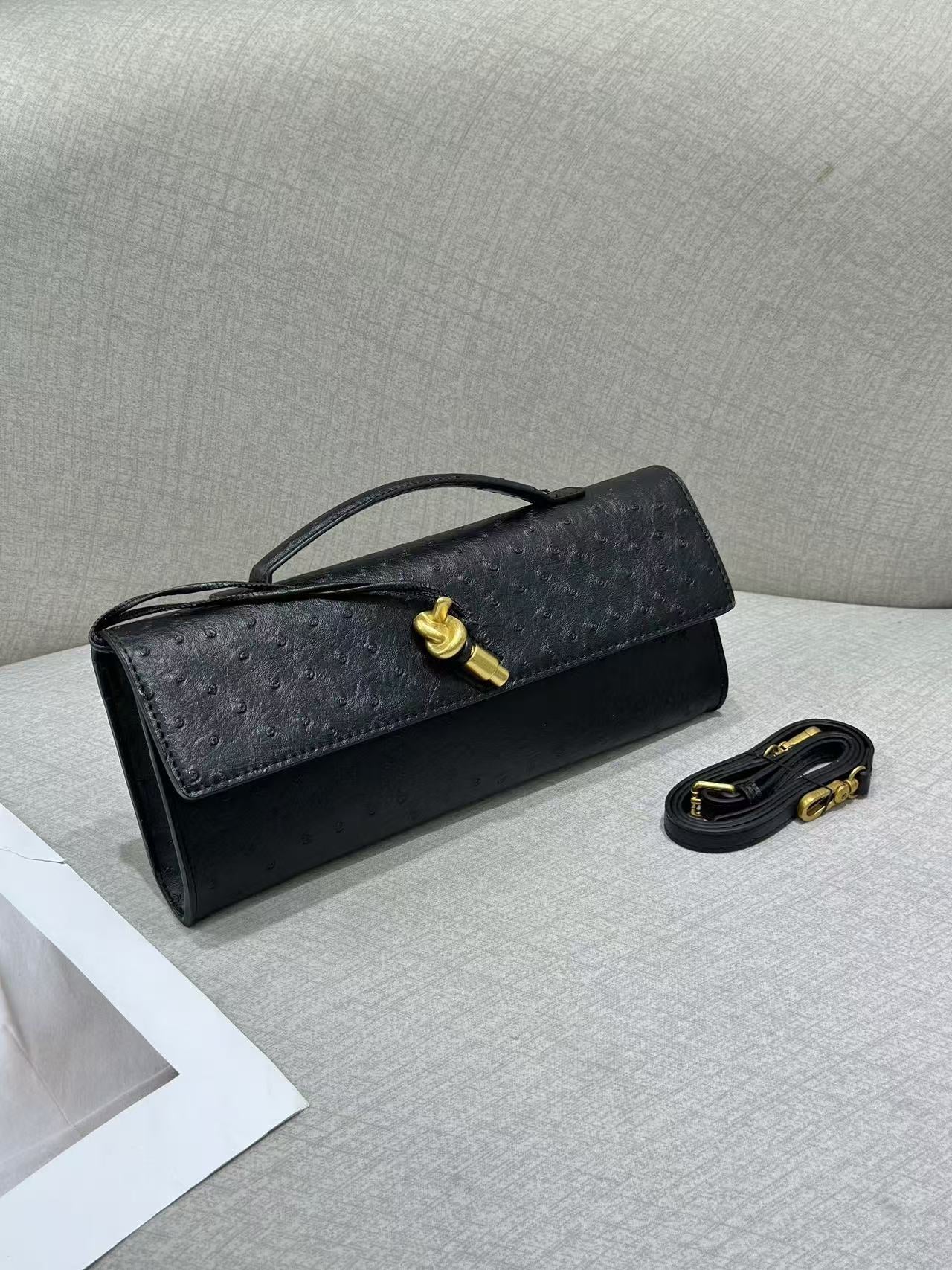 Women’s Genuine Leather Ostrich Pattern Clutch Crossbody