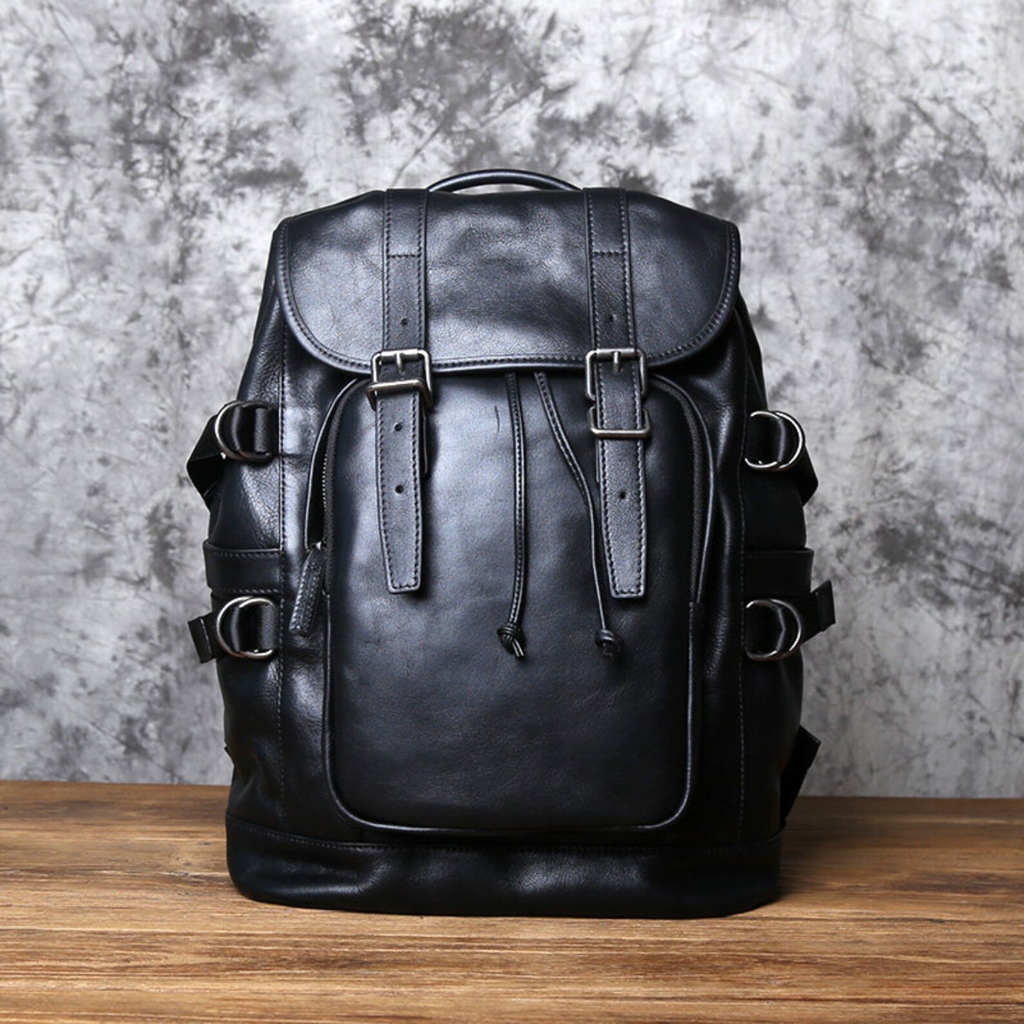 Real Cowhide Leather Men Backpack Rucksack Bag