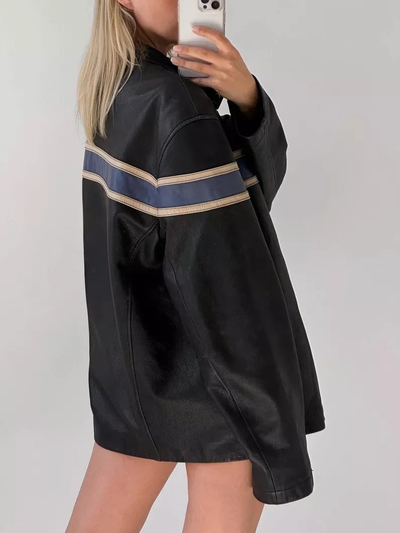 Genuine Leather Oversized Women's Biker Jacket