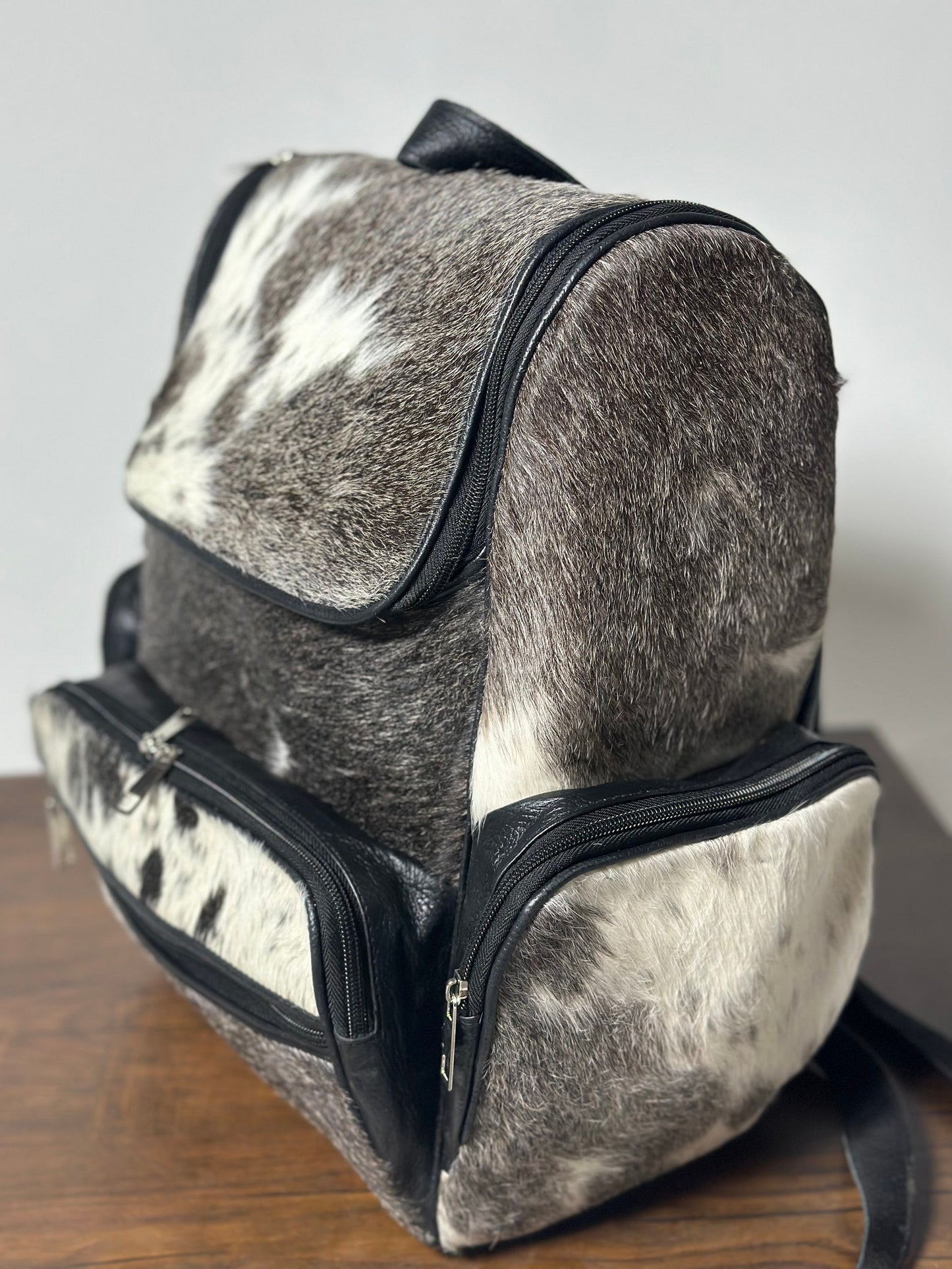Exotic Grey Black Cowhide Backpack