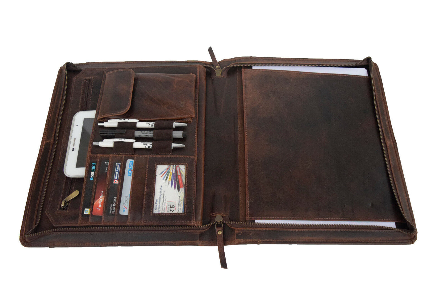 Genuine Dark Leather Portfolio Organizer