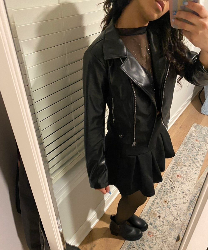 women's leather jacket with long sleeves