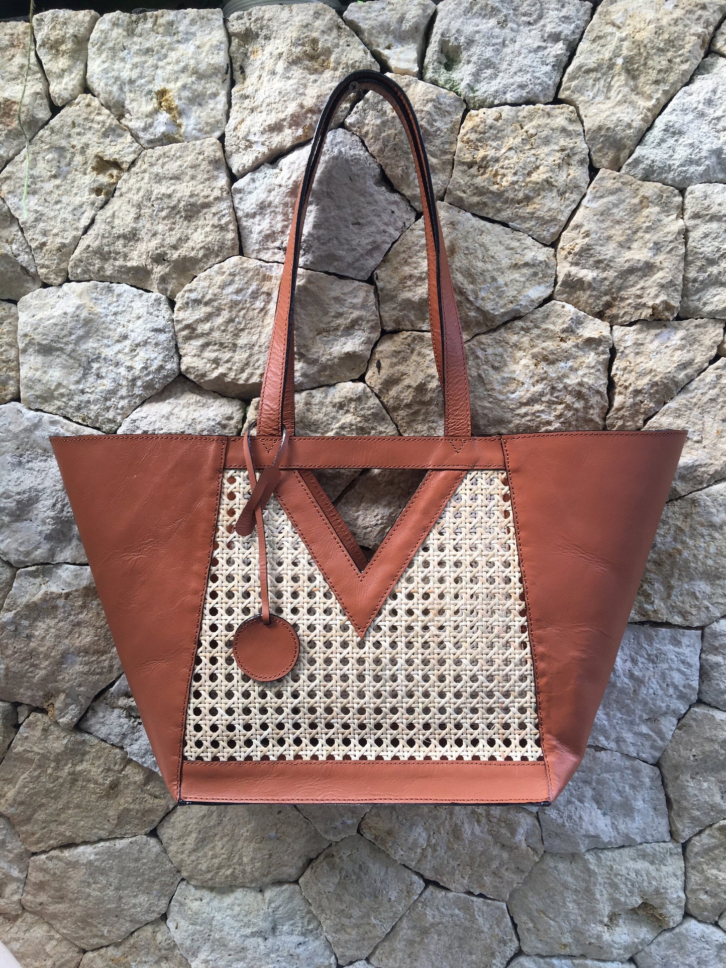 Leather Rattan Tote Bag Woven Handbag