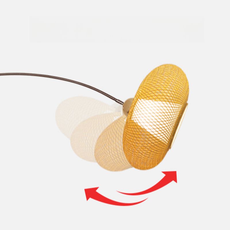Japandi Rattan Dome Shade Bamboo Arc Floor Lamp