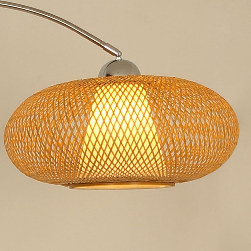 Japandi Rattan Dome Shade Bamboo Arc Floor Lamp
