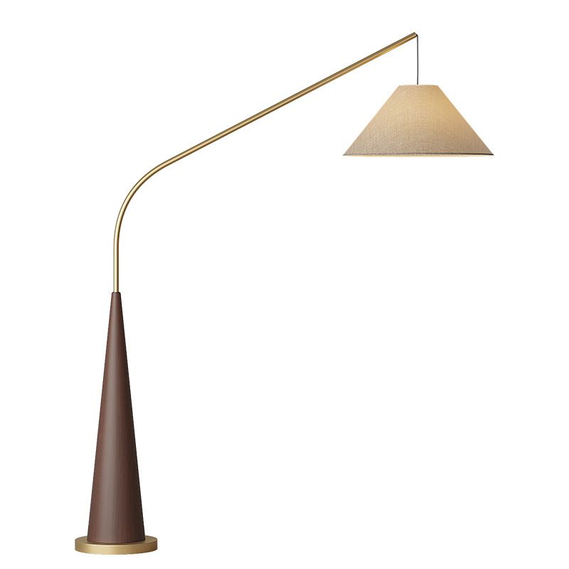 Modern Curved Arc Floor Lamp with Wood Base and Fabric Shade