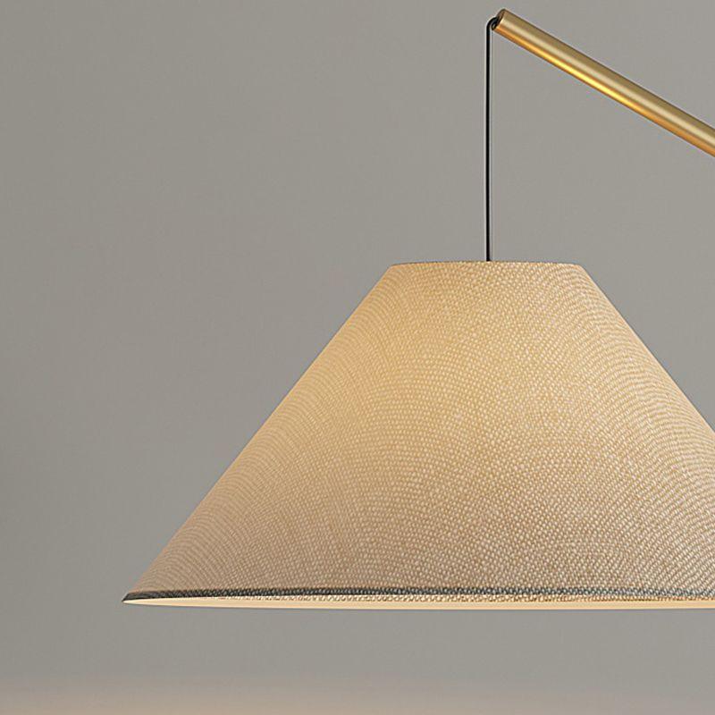 Modern Curved Arc Floor Lamp with Wood Base and Fabric Shade
