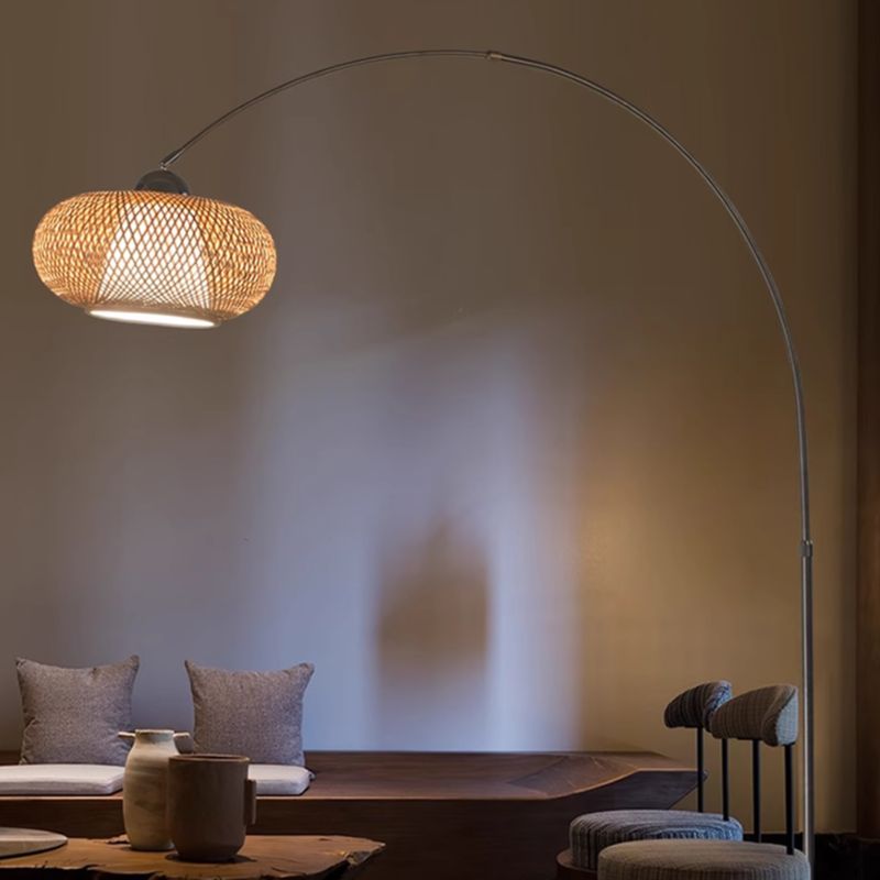 Japandi Rattan Dome Shade Bamboo Arc Floor Lamp