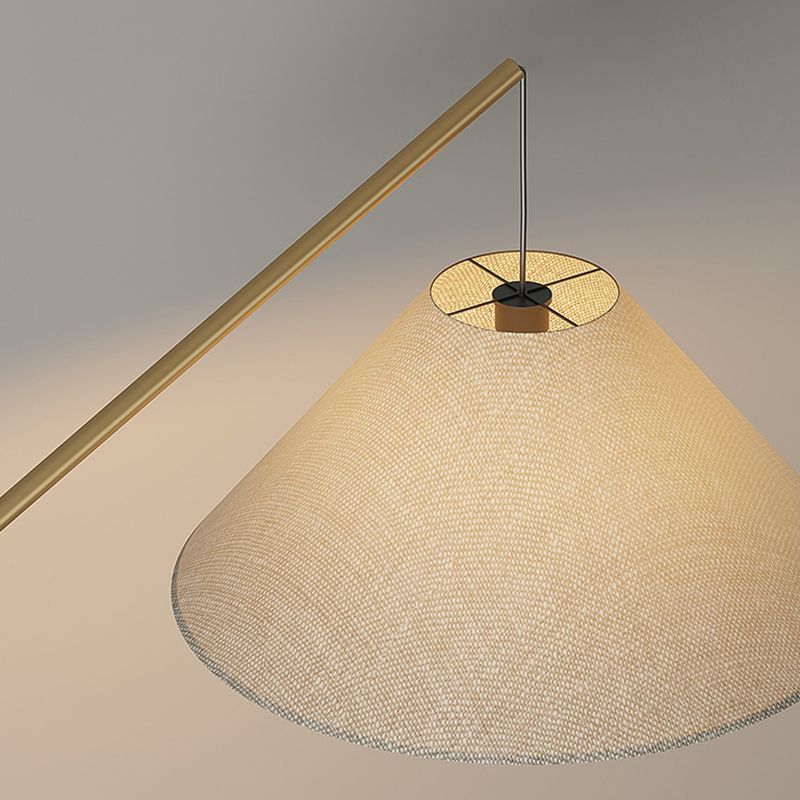 Modern Curved Arc Floor Lamp with Wood Base and Fabric Shade