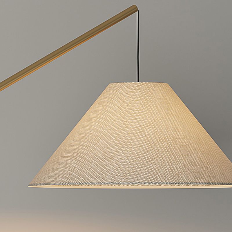 Modern Curved Arc Floor Lamp with Wood Base and Fabric Shade