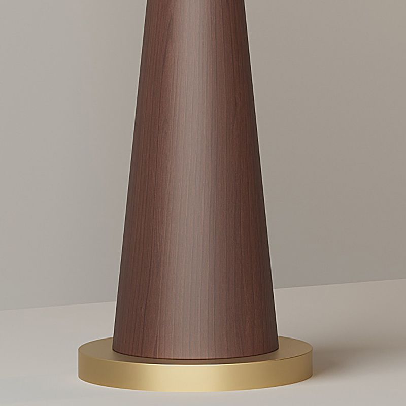 Modern Curved Arc Floor Lamp with Wood Base and Fabric Shade