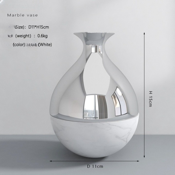 Modern Light Luxury Marble Vase with Silver Finish