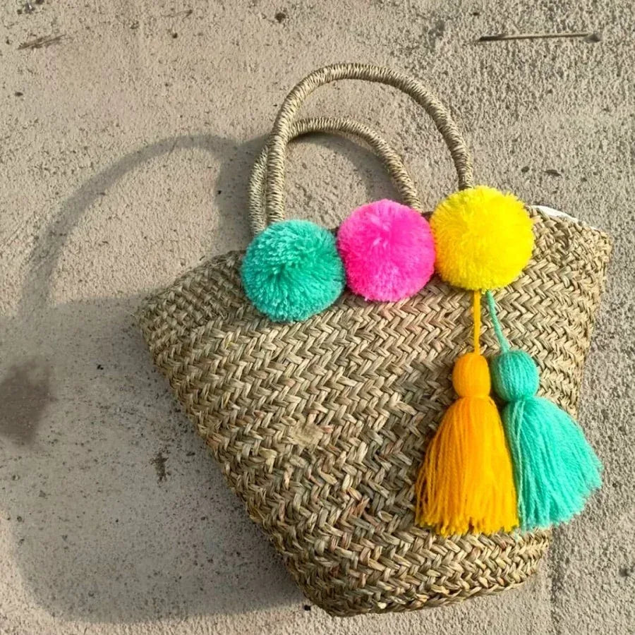 Mendong Summer Handbag With Pompom