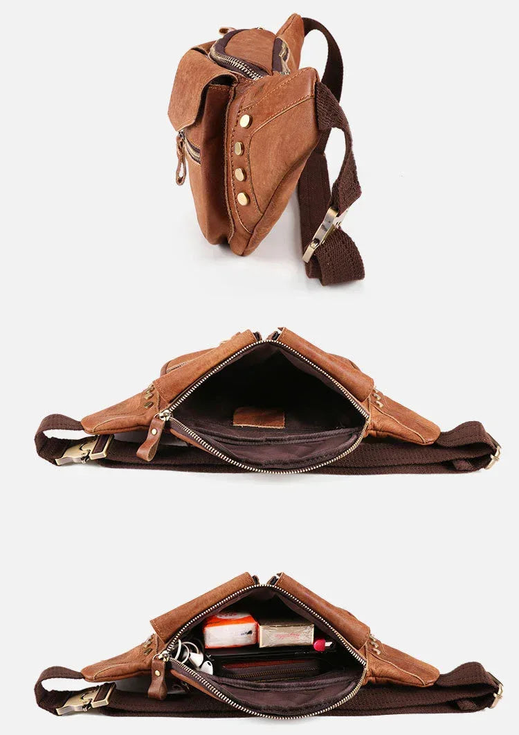 Men's Genuine Leather Chest Bag Crossbody