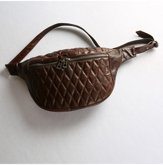 Men Leather Chest Bags Quilted Front Zip