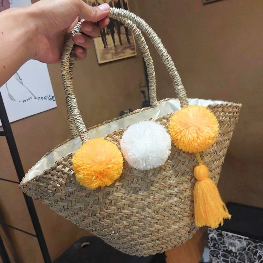 Mendong Summer Handbag With Pompom