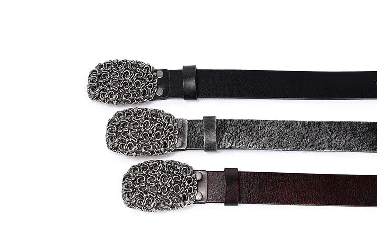 Punk Studded Leather Belt with Turquoise Rivets