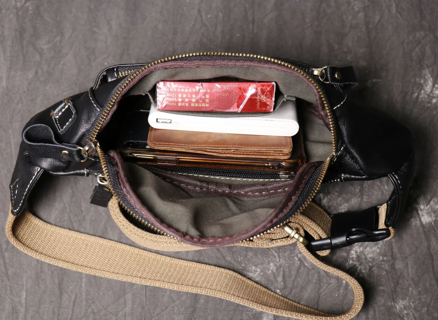 Men genuine leather chest crossbody sling bag